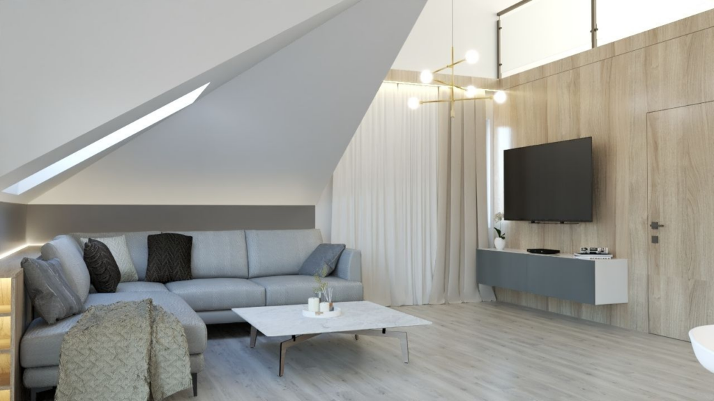 Salon z wykorzystaniem drewna