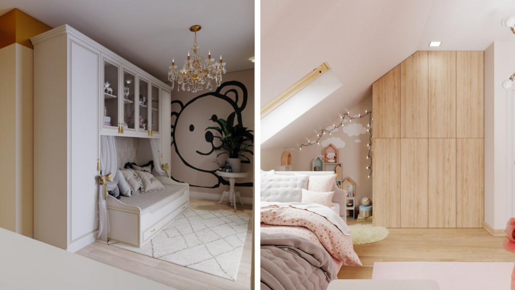 Szafa wolnostojąca z łóżkiem czy wnękowa? Porównanie aranżacji dziecięcych pokoi.
