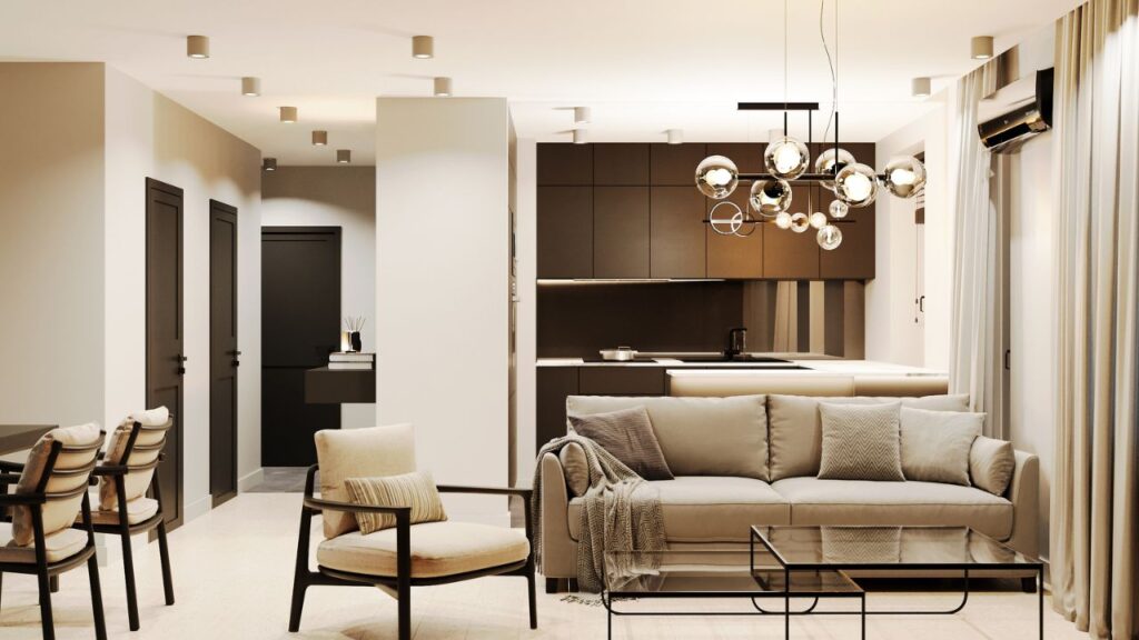 projekt salonu z kuchnią - projektowanie wnętrz - AlfaStylLublin.pl