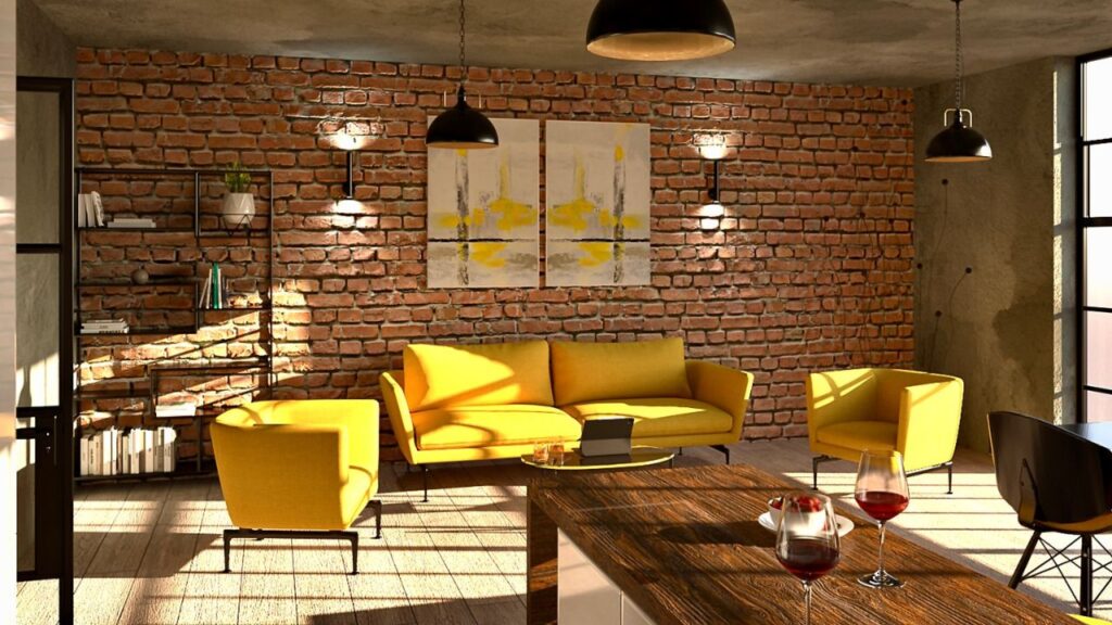 salon w stylu loft - projektowanie wnętrz - AlfaStylLublin.pl
