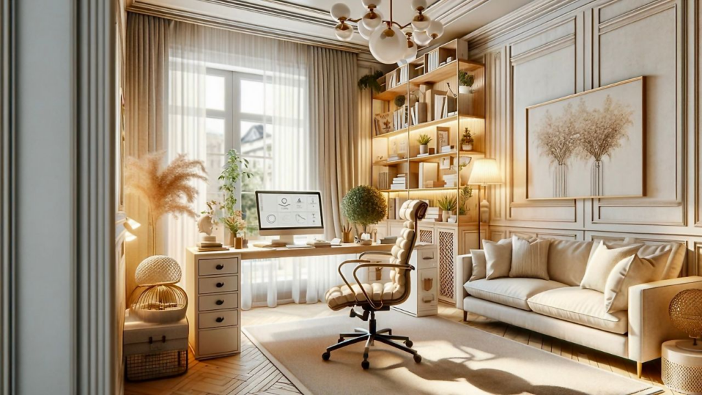 Stylowy pokój gościnny z funkcją biura - inspiracje i pomysły na aranżację wnętrza
