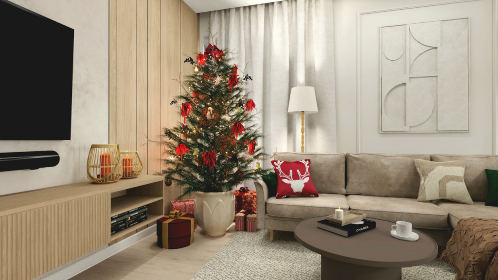 Ustawienie choinki w narożniku pokoju – sposób na oszczędność miejsca