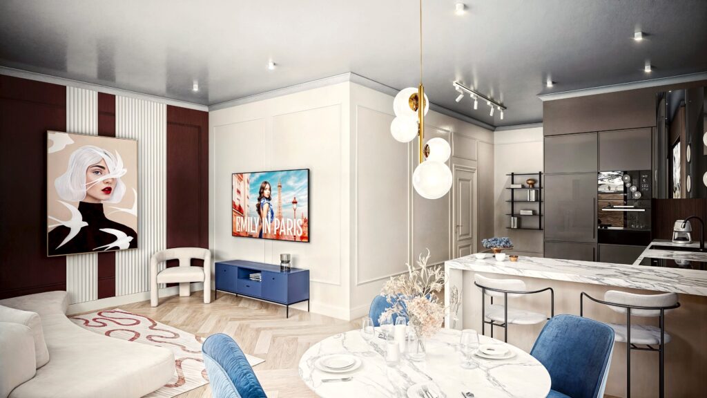 Kawalerka gotowa do wynajmu – widok na salon ze strefą wypoczynkową