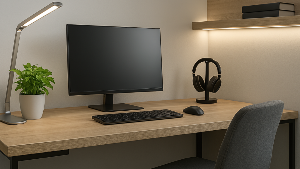 Neutralna barwa światła LED przy stanowisku komputerowym – komfort pracy bez zmęczenia oczu