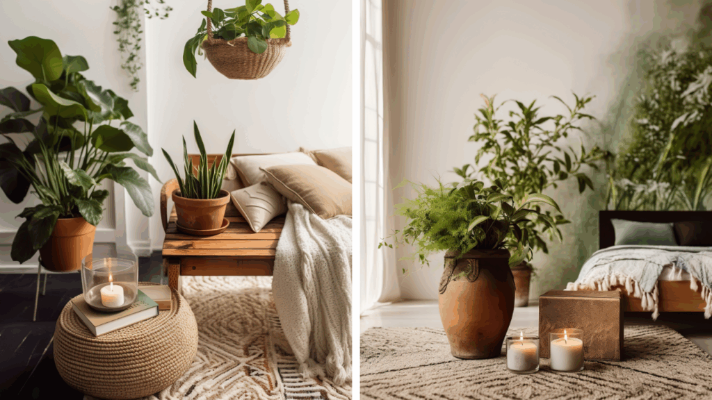 Rośliny w stylu boho – naturalna zieleń wprowadza świeżość, harmonię i podkreśla swobodny charakter aranżacji wnętrza