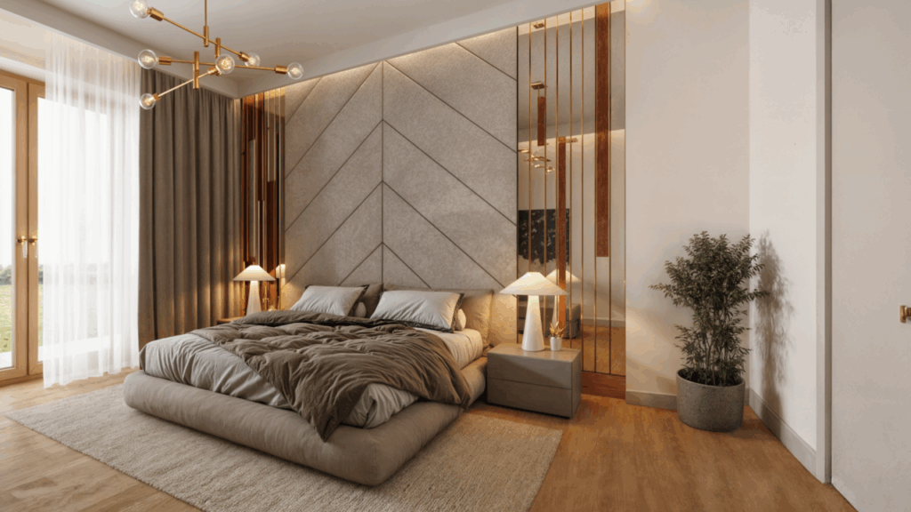  Nowoczesna sypialnia w stylu modern classic z nutą glamour