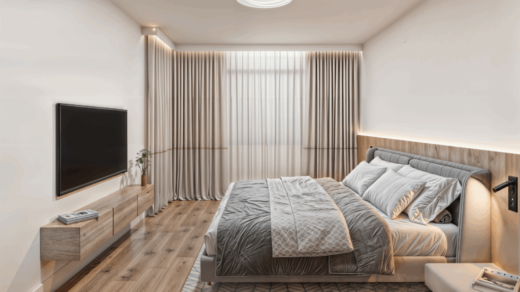 Oświetlenie pośrednie i kinkiety w nowoczesnej sypialni