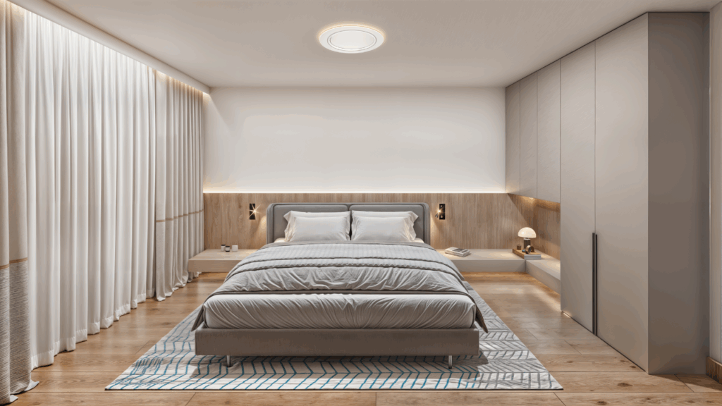 Styl wnętrz – nowoczesna sypialnia w jasnych, neutralnych barwach