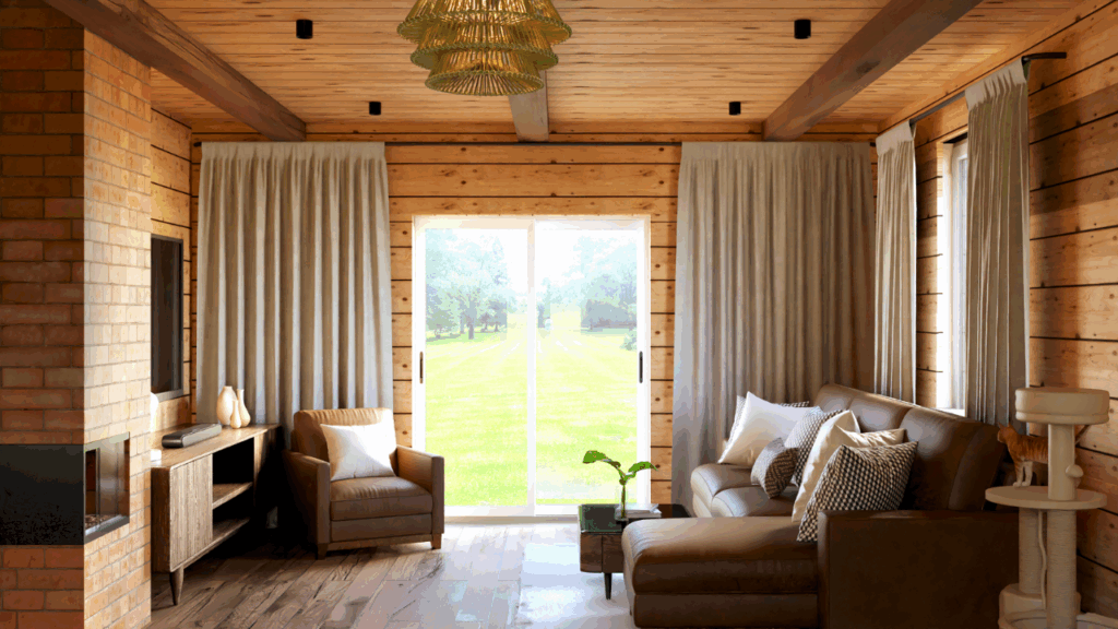 Styl wnętrz – przytulny salon w stylu rustykalnym z drewnianymi elementami