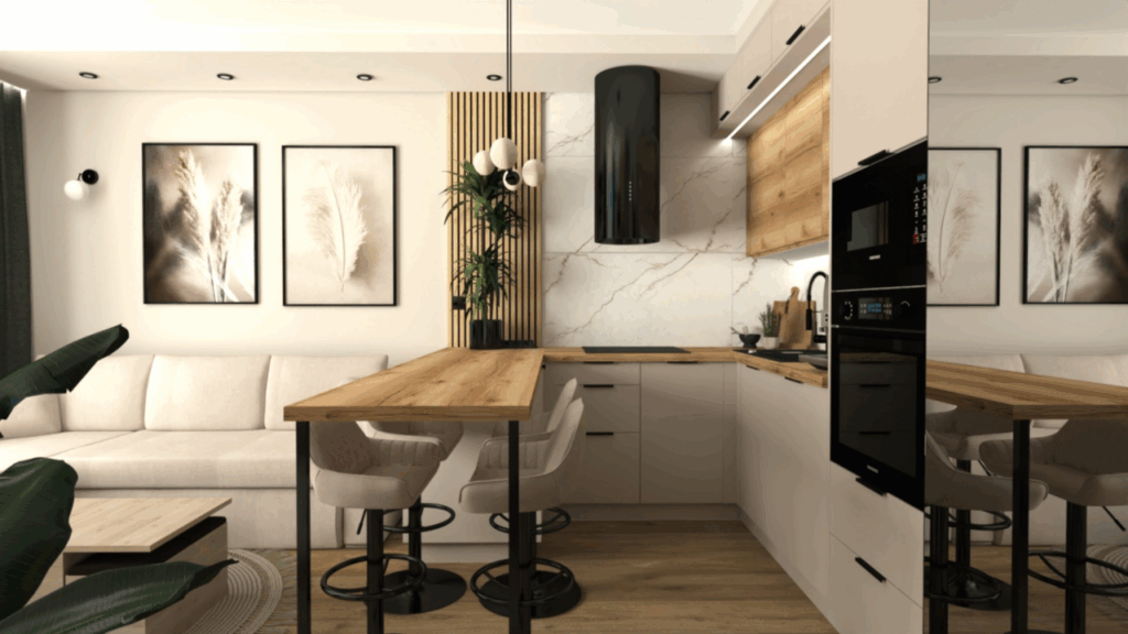 Kuchnia z salonem z wyspą – przestrzeń do wspólnego spędzania czasu, gotowania i spotkań w gronie bliskich