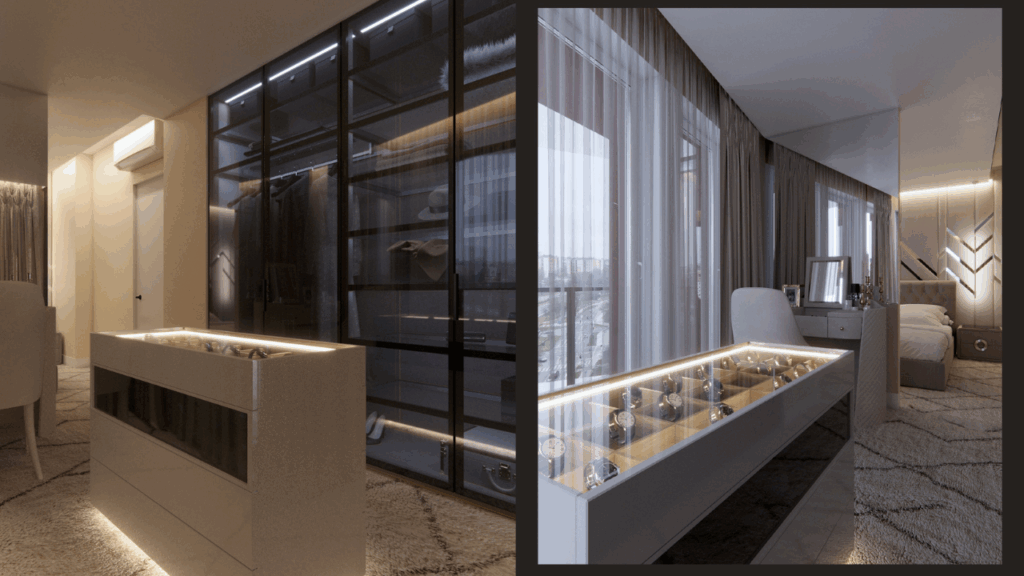 Ledy w garderobie – funkcjonalne podświetlenie półek i witryn, które podkreśla elegancję wnętrza