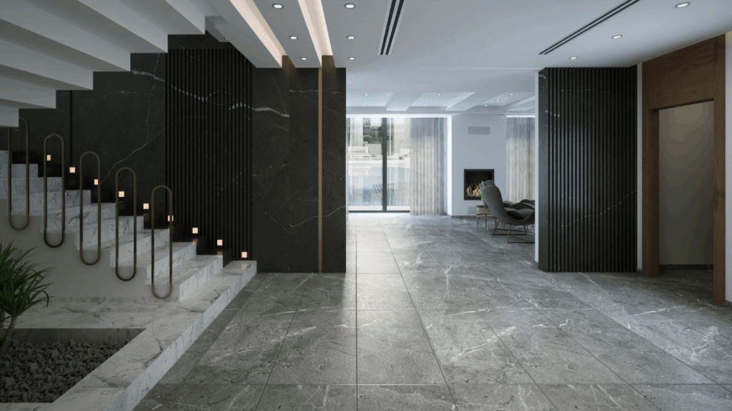 Płytki ceramiczne w odcieniu szarego marmuru – elegancka podłoga idealnie dopasowana do nowoczesnego wnętrza