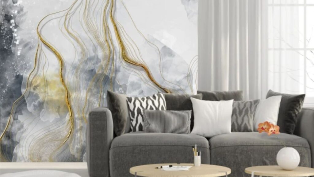 Salon z elegancką tapetą flizelinową