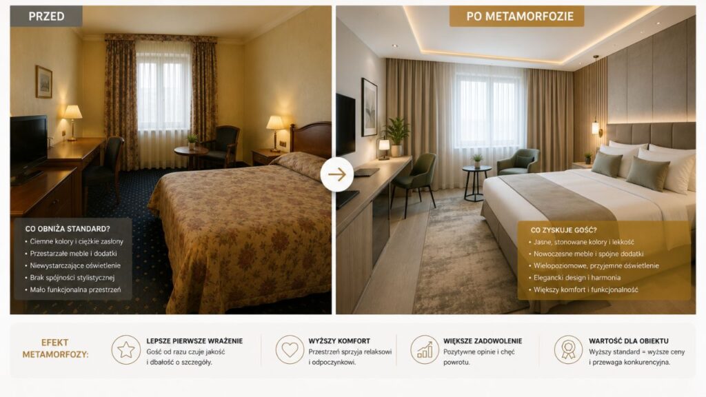 Nowoczesny pokój hotelowy po metamorfozie