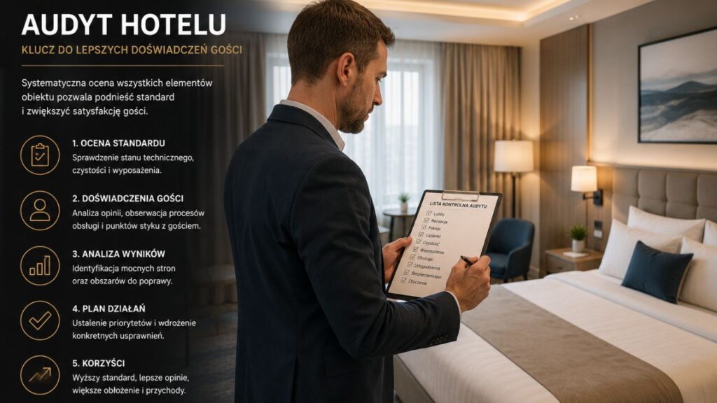 Właściciel hotelu wykonujący audyt obiektu
