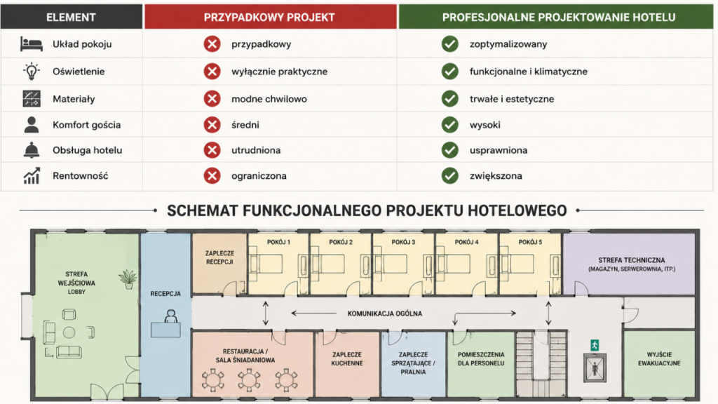 Schemat funkcjonalnego projektu hotelowego